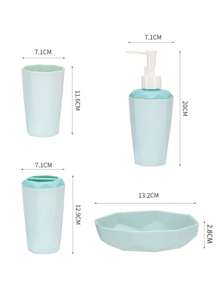 4pcs/Set Geometric Textured Bathroom Accessory Set With Lotion Dispenser, Rinse Cup, Toothbrush Holder And Soap Dish - Refillable Containers, For Bathroom And Kitchen Decoration - Pink - View 10