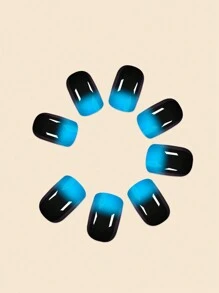 24 piezas Uñas postizas estilo francés cortas con degradado azul-negro, diseño clásico y versátil con característica desmontable, que incluye juego de gel y lima de uñas. Ideal para mujeres y niñas para usar en fiestas, bailes y diferentes escenas. Suministros de uñas para uñas presionadas. - Celeste - Ver 5