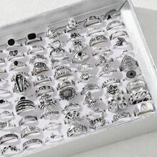 40pcs Chic Gothic Style Mixed Rings Set Adorned With Cubic Zirconia, Suitable For Vacation, Party, Date, Daily Wear, Festival, Family, Friends, Gift (No Box)