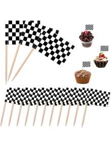24/30/36/45/60 Packung karierte schwarz-weiße Rennflaggen Zahnstocher, Mini-Stäbchen-Cupcake-Dekorationen, Obst-Cupcake-Dekorationen, Lebensmittel-Stäbchen-Flaggen Dekorationen für Partys, Bars, Sportveranstaltungen
