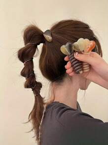 1pc/Random Elegant Heart Shaped Decor Telephone Wire Hair Tie Elastic Spiral Hair Tie For Women And Girls, Bubble Braid Cord Hair Rope For Ponytail, Braid, High-End Heart Spiral Hair Ties, Hair Clips - Multicolor - View 3