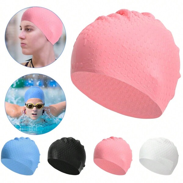 Gorro de natación largo para cabello confeccionado en silicona, resistente al agua, para adultos, niños, mujeres y hombres que mantiene el cabello limpio y las orejas secas. Hecho de silicona anti-desgarros, con estilo retro vintage, para hombres, mujeres, niños, niñas, unisex, cabello largo o corto.