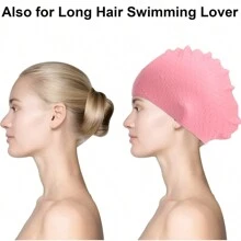 Gorro de natación largo para cabello confeccionado en silicona, resistente al agua, para adultos, niños, mujeres y hombres que mantiene el cabello limpio y las orejas secas. Hecho de silicona anti-desgarros, con estilo retro vintage, para hombres, mujeres, niños, niñas, unisex, cabello largo o corto.