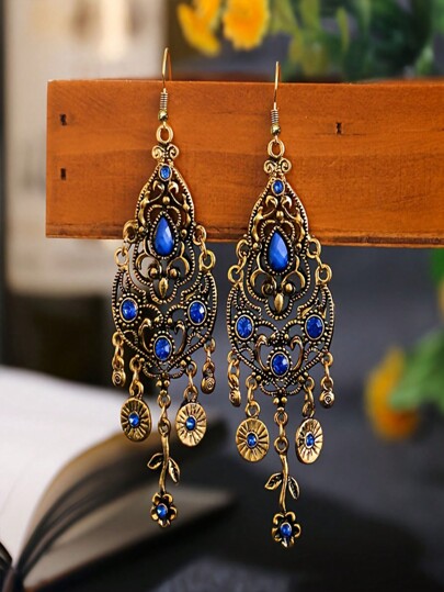 1pair Palace Style Resin Teardrop Earrings For Women