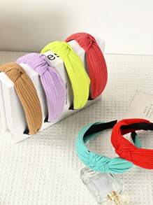 Boho Fluorescent Fabric Knot Design Headband For Women, Korean Style Sweet Hair Accessory Pink Accessories