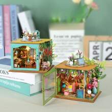 1pc 3D Wooden Miniature House Model DIY Assembly Kit, Creative Birthday Gift, Home Decor - Blue - View 3