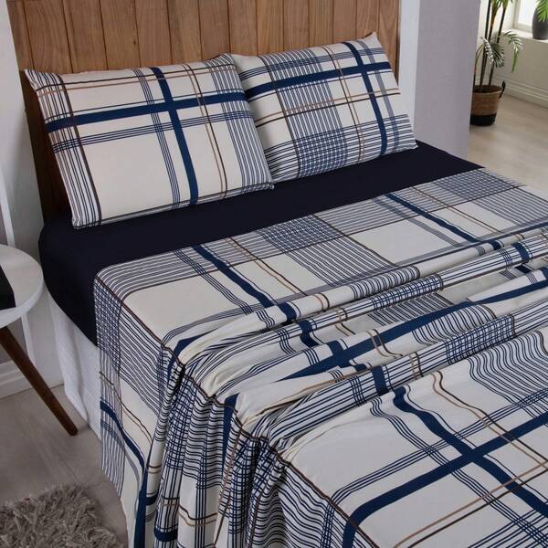 Jogo De Lençol King 4 Peças Percal Estampado 100% Algodão