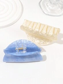 2pcs White & Blue Acetate Marble Pattern Half-Circle Hair Claw, Elegant And Sophisticated Hair Accessory For Women, Suitable For Dance Parties And Tea Parties - Multicolor - View 2