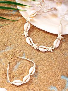 1 Set Of Summer Beach Style Casual Handmade Shell Short Collarbone Necklace Bracelet Set - Shell Set - View 6