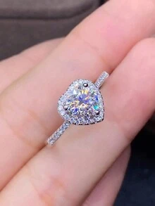 Nhẫn kim cương giả hình trái tim Morganite bạc 925 dành cho nữ, kèm giấy chứng nhận Morganite và hộp đựng tinh tế, phụ kiện đeo tay thanh lịch và dễ thương cho ngày lễ tình nhân - 1 ct Moissanit - Xem 3