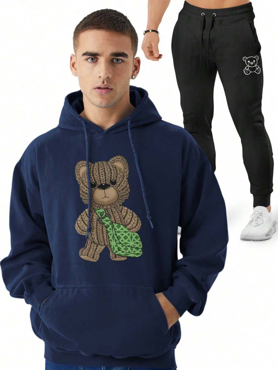 Men Hoodie & Sweatshirt Co-Ords - 藏蓝色 - 查看 1