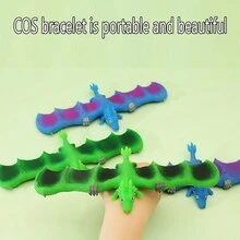 1pc Random Color Dinosaur Slap Bracelet, Fun Silicone Slap Ruler, Colored Dragon Soft TPR Hand Ring Stress Relief Toy - Multicolor - View 3