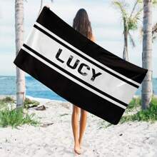 1pc Personalized Striped Pattern Beach Towel, Ideal Gift Towel For Beach, Customizable With Your Name, Your Loved Ones' Or Your Friends' Names. Large Size Bath Towel For Swimming, Comfortable And Stylish Beach Towel, Perfect Holiday Accessory, Unisex Must-Have Gift