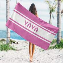1pc Personalized Striped Pattern Beach Towel, Ideal Gift Towel For Beach, Customizable With Your Name, Your Loved Ones' Or Your Friends' Names. Large Size Bath Towel For Swimming, Comfortable And Stylish Beach Towel, Perfect Holiday Accessory, Unisex Must-Have Gift