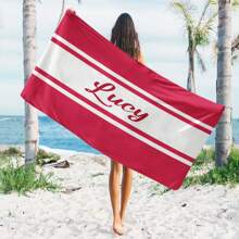 1pc Personalized Striped Pattern Beach Towel, Ideal Gift Towel For Beach, Customizable With Your Name, Your Loved Ones' Or Your Friends' Names. Large Size Bath Towel For Swimming, Comfortable And Stylish Beach Towel, Perfect Holiday Accessory, Unisex Must-Have Gift