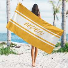 1pc Personalized Striped Pattern Beach Towel, Ideal Gift Towel For Beach, Customizable With Your Name, Your Loved Ones' Or Your Friends' Names. Large Size Bath Towel For Swimming, Comfortable And Stylish Beach Towel, Perfect Holiday Accessory, Unisex Must-Have Gift