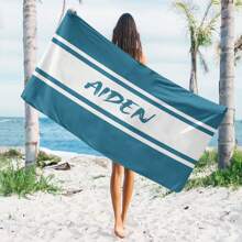 1pc Personalized Striped Pattern Beach Towel, Ideal Gift Towel For Beach, Customizable With Your Name, Your Loved Ones' Or Your Friends' Names. Large Size Bath Towel For Swimming, Comfortable And Stylish Beach Towel, Perfect Holiday Accessory, Unisex Must-Have Gift