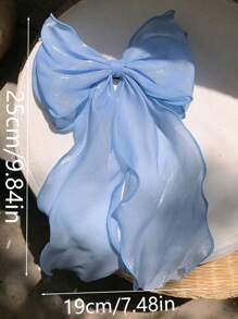 1pc Women's Oversized Blue Silk Satin Bow Hair Clip, 25cm/9.84in, Fashionable And Elegant, Minimalist Style, Solid Color Hair Accessory Suitable For Daily Wear, Parties, Commuting, Vacation, Facial Care, Makeup And Clothing Matching, Hair Accessories, And Accessories,Cat Ears Valentine's Day Claw Clips Hair Claws Hair Barrettes