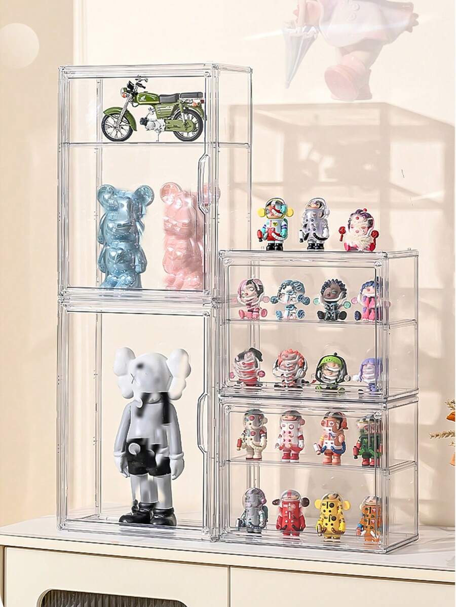 1pc Transparent Toy Display Cabinet, Cartoon Character Model Collection Storage Box, Dust-Proof Display Rack