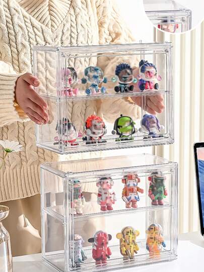1入透明玩具手柄展示櫃，卡通角色模型收藏儲物盒，防塵展示架