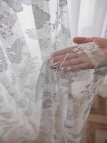 1片/2幅白色蕾丝蝴蝶花朵刺绣薄纱窗帘，透明薄纱，适用于客厅、卧室、阳台，杆袋式设计，安装简便。 - 白色 - 查看 8