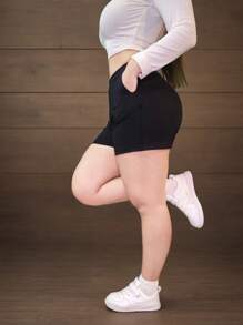 Women's Casual Shorts With Elastic High-Waist Pleats - 黑色 - 查看 3