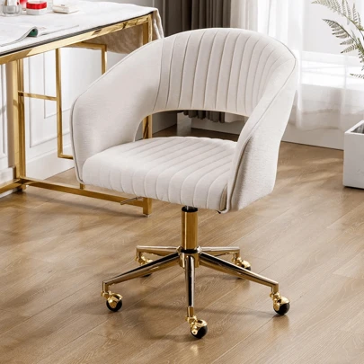 WAHSON OFFICE CHAIRS 1PC Wahson Office Chair With Casters, Ergonomic Office Chair With 360° Swivel Seat, Gold Plated Office Chair, Study Chair For Bedroom And Office