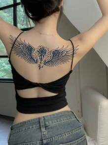 超長效女性胸部翅膀刺青貼紙，性感美麗花卉刺青，持續15天，逼真假刺青 - 彩色 - 查看 4