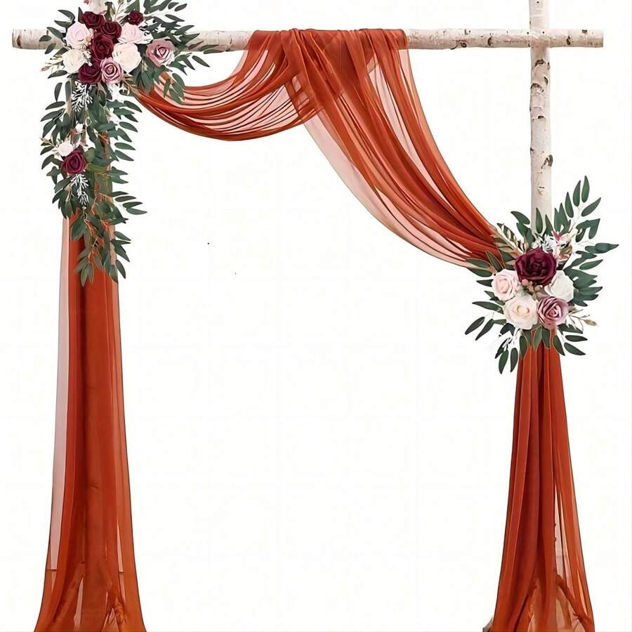 1片72cm*500cm 婚禮弧形淺紗簾布婚禮會場訂婚派對新娘淋浴背景布料 - 焦糖色 - 查看 1
