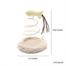 猫/狗爱好者礼物和狗/猫妈妈爱宠物玩盘毛绒弹簧盘球鱼老鼠逗猫玩具，适合猫爱好者和猫妈妈 - 彩色 - 查看 3