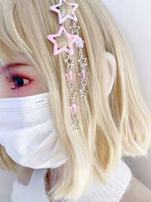 2个装女士可爱多巴胺星星流苏BB夹，Y2K少女风侧刘海发夹，时尚发型配饰，适合外出、派对、日常休闲佩戴，爪夹发爪发夹，发饰