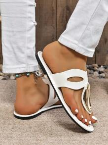 Sandalias planas para mujer, sandalias cómodas, suaves y transpirables para exteriores con estilo casual, hebilla redonda de unicolor, moda