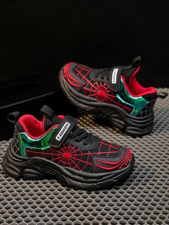 通気性メッシュ スポーツスニーカー 面ファスナー式 ボーイズ、衝撃吸収 滑り止め快適なキッズランニングシューズ、学校、屋内/屋外の日常遊び、スポーツ、春/秋用