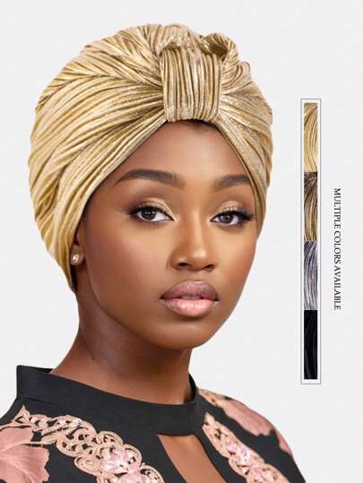 1顶女士复古时尚金属色帽子，适合化疗期间及日常用作头巾、帽子、发带或睡眠帽