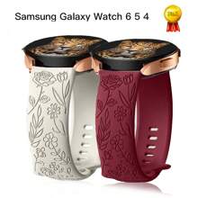 1pc 18mm 20mm 22mm Rose Engrave Band Compatible With Samsung Galaxy Watch 654 40mm 44mm Gear S3 Silicone Cute Strap Classic 43mm 45mm Active 2