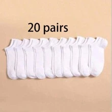 5/10/20 Pairs Solid Black & White Knee-High Socks, Breathable Short Socks For Spring, Summer And Autumn