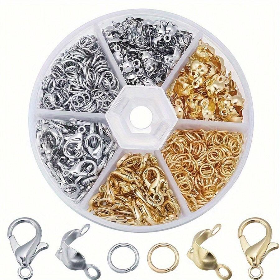 450入組6格盒龍蝦扣，單圈鉗DIY串珠工具套裝，珠寶製作套件