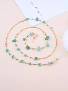 Cute 1pc Natural Stone & Alloy Chain Sunglasses Strap, Fashionable Non-Slip Adjustable Eyeglasses Holder For Women Glasses Accessories For Women - Multicolor - View 8