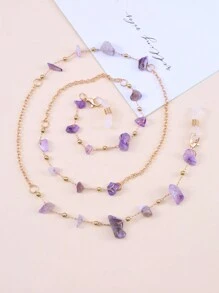 Cute 1pc Natural Stone & Alloy Chain Sunglasses Strap, Fashionable Non-Slip Adjustable Eyeglasses Holder For Women Glasses Accessories For Women - Multicolor - View 2