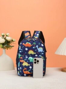 1pc Mini Toddler Cartoon Dinosaur Pattern Backpack, Random Printed Pattern Placement - Navy Blue - View 2