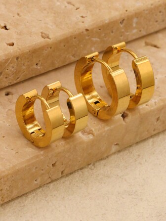 1Pair/2Pcs 4mm Width Stainless Steel Cute Earrings For Women Ladies Hoop Earrings Jewelry Valentines,Mom,Mother,Mother's Day,Gift