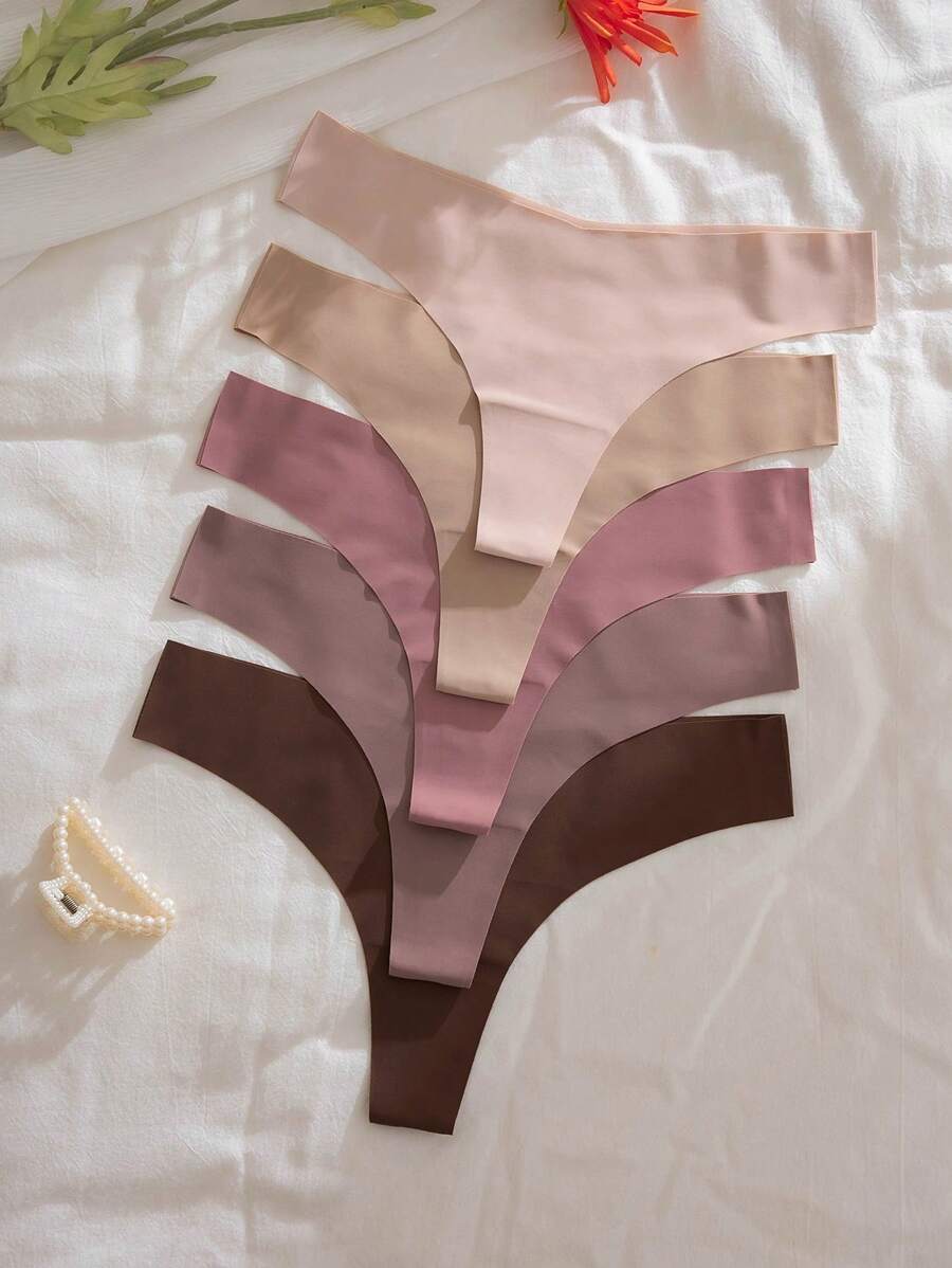 5pcs Women's Comfortable Solid Color Sexy Briefs, Low Rise - Multicolor - View 1