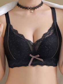 Sexy Lace Bralette With Wireless, Black Lingerie Suitable For Small Chest Women, - Black - View 5