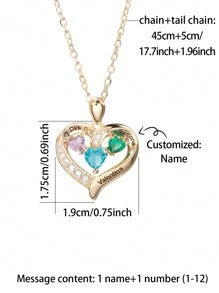 Collar grabado y personalizado con piedra en forma de corazón para cumpleaños con diseño de regalo para el Día del Padre, Día de la Madre, Día de San Valentín y aniversarios de cumpleaños, graduación, Navidad y como regalo de alta gama para amigos, compañeros de clase y familiares