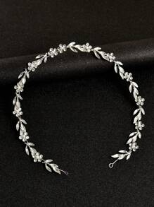 1 件女士手工合金叶水晶花软链头带，新娘婚礼派对发饰头饰情人节 - 銀色 - 查看 1