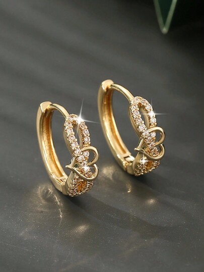 حلقان فاخران مرصعان بالنحاس وزركونيا مع عقدة الفراشة، هدية لطيفة للفتاة في المواعيد