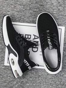 Zapatillas deportivas de moda para hombre de color sólido, ligeras y transpirables de malla de tela, talón suave y cómodo para proporcionar estabilidad, diseño de suela elástica antideslizante de alta amortiguación para una mejor protección de los pies, adecuadas para caminar, deportes al aire libre, correr, hacer ejercicio, fitness, fiesta, fiesta, uso diario. - Negro - Ver 3