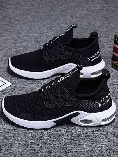 Zapatillas deportivas de moda para hombre de color sólido, ligeras y transpirables de malla de tela, talón suave y cómodo para proporcionar estabilidad, diseño de suela elástica antideslizante de alta amortiguación para una mejor protección de los pies, adecuadas para caminar, deportes al aire libre, correr, hacer ejercicio, fitness, fiesta, fiesta, uso diario.