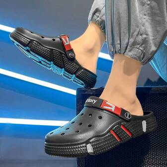 Men's Plus Size Breathable Outdoor Slip-Resistant Sandals, Summer Hollow Beach Shoes, Lightweight Soft-Soled Slippers