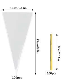 圓錐形糖果包裝袋，50/100入清晰爆米花包大量5x10英寸玻璃紙巾包帶扭結小三角形塑料錐形袋，適用於禮物贈送、個人份量、派對糖果小吃包裝 - 無色 - 查看 2